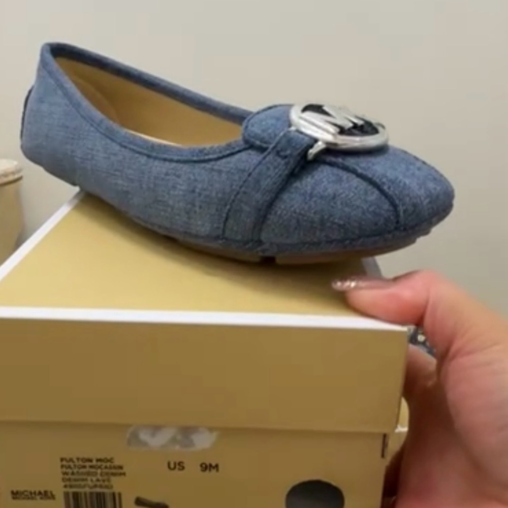 Michael Kors Denim Blue Flats with Silver Emblem